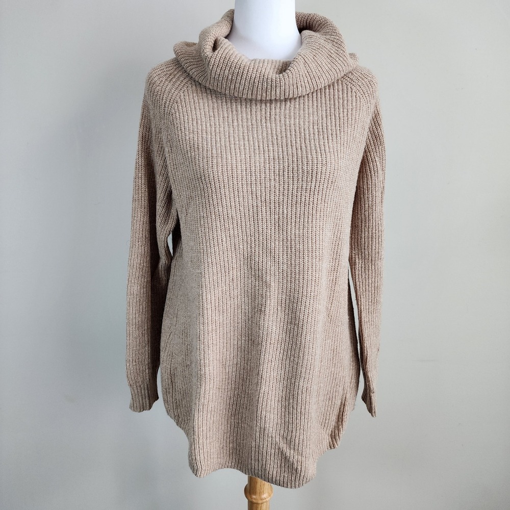 Tahari Cowl Neck Sweater Womens Small Merino Wool Blend Rib Knit Tunic Luxury